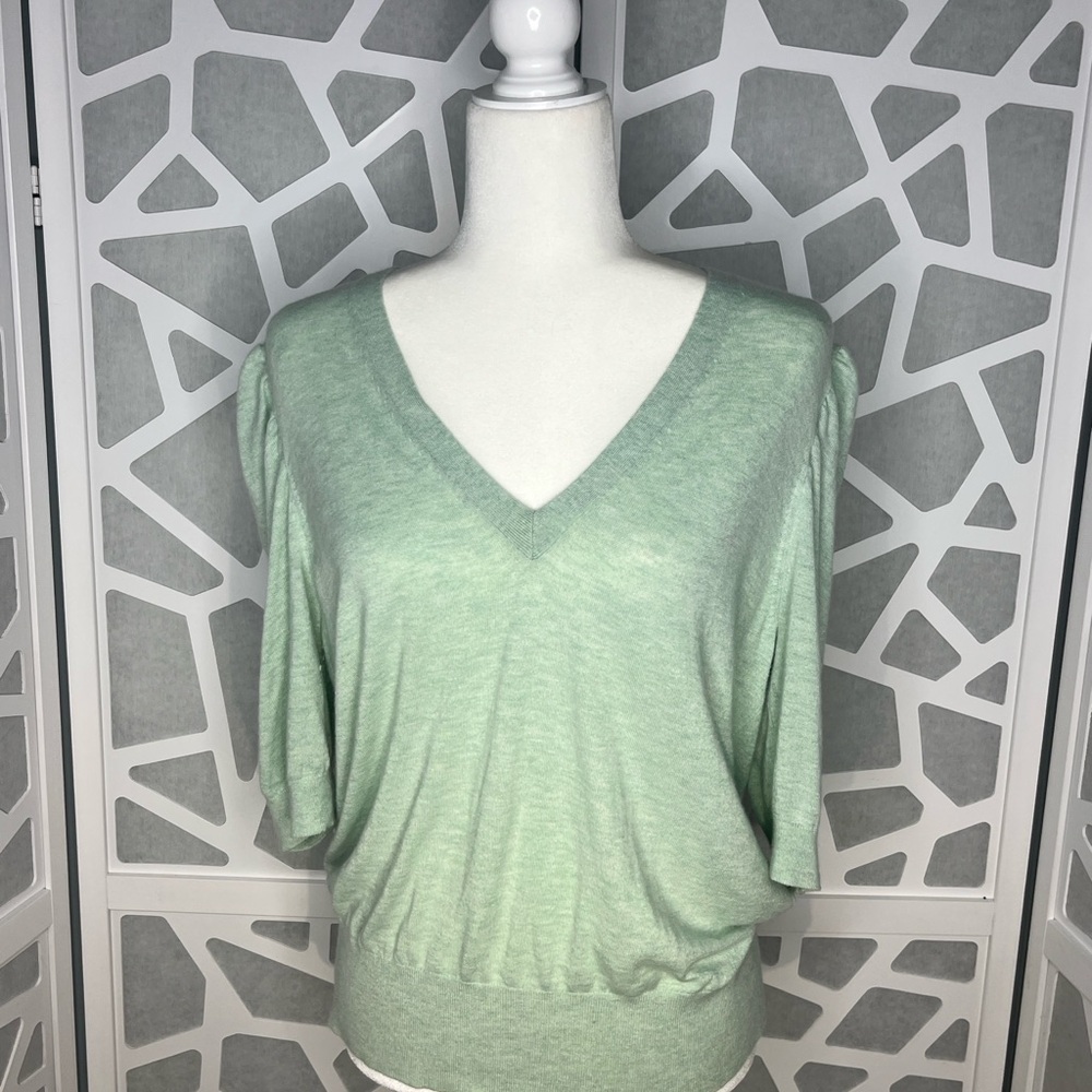 White House Black Market Light Green V-Neck Top